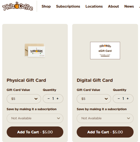Philz Gift Card